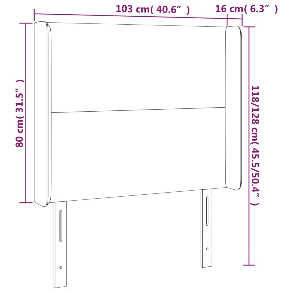 sengegavl med kanter 103x16x118/128 cm kunstlæder hvid