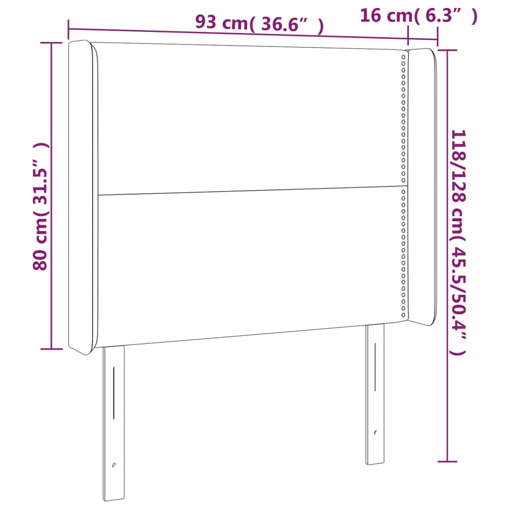sengegavl med kanter 93x16x118/128 cm stof mørkegrå