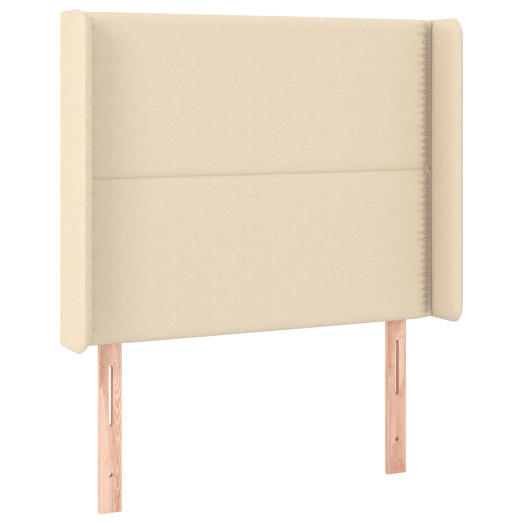sengegavl med kanter 93x16x118/128 cm stof cremefarvet