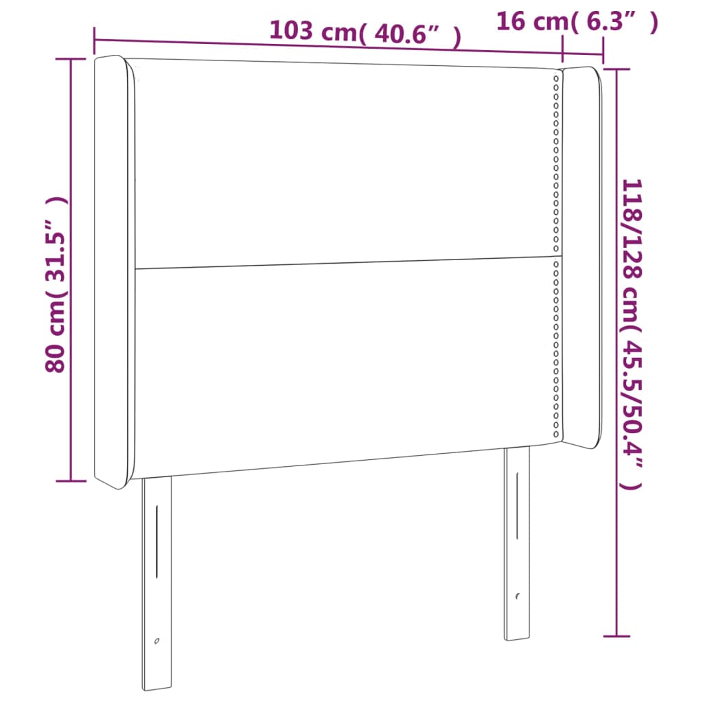 sengegavl med kanter 103x16x118/128 cm stof blå
