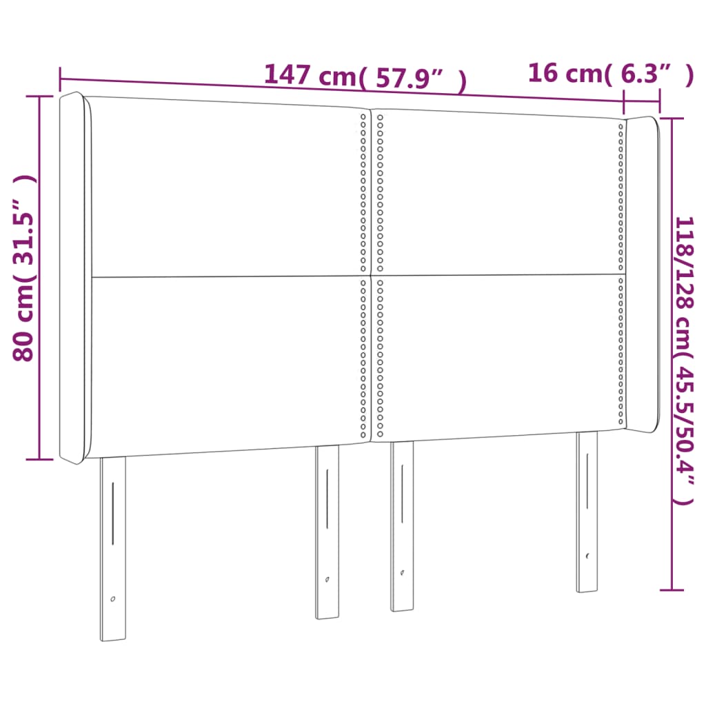sengegavl med kanter 147x16x118/128 cm stof mørkebrun