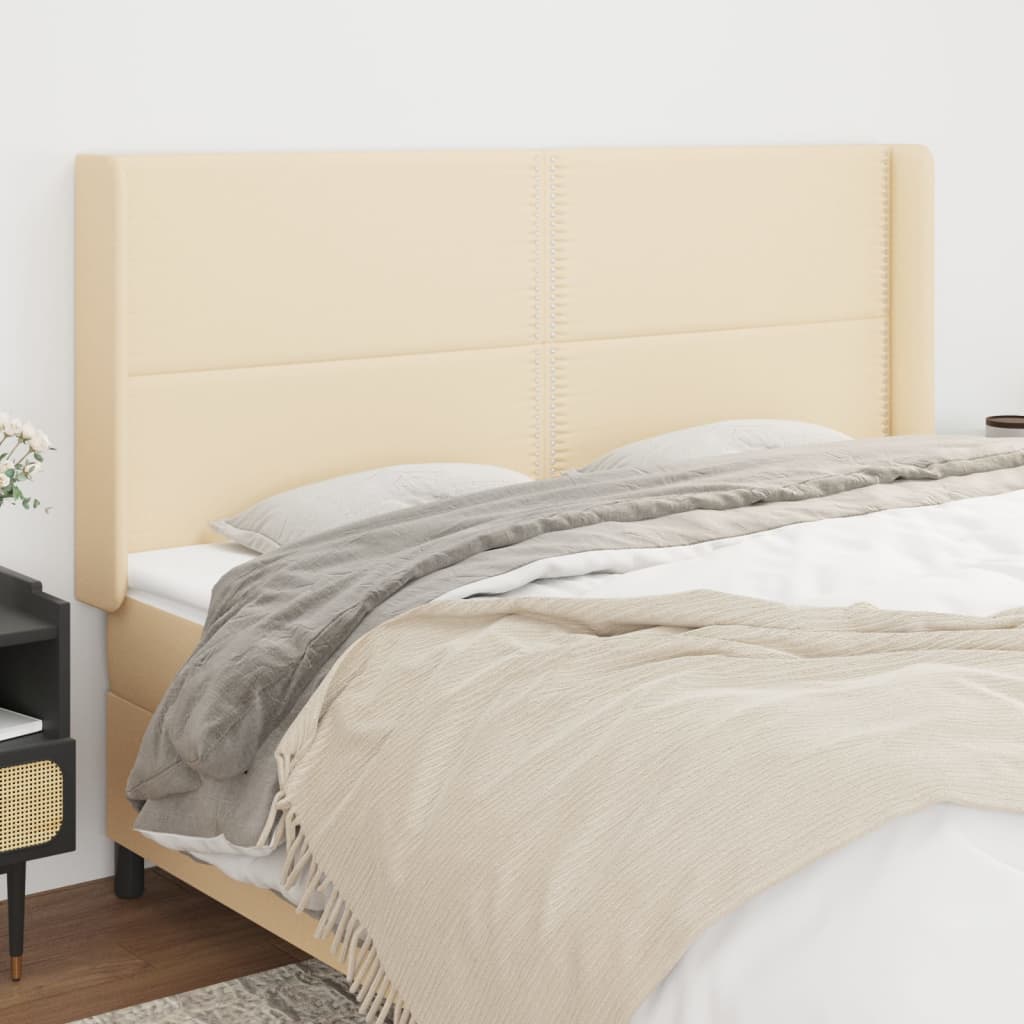sengegavl med kanter 183x16x118/128 cm stof cremefarvet