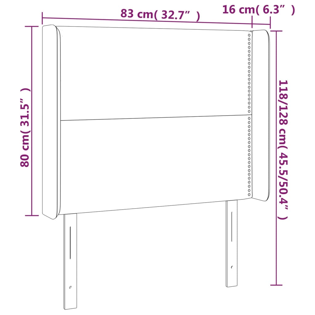 sengegavl med kanter 83x16x118/128 cm fløjl sort
