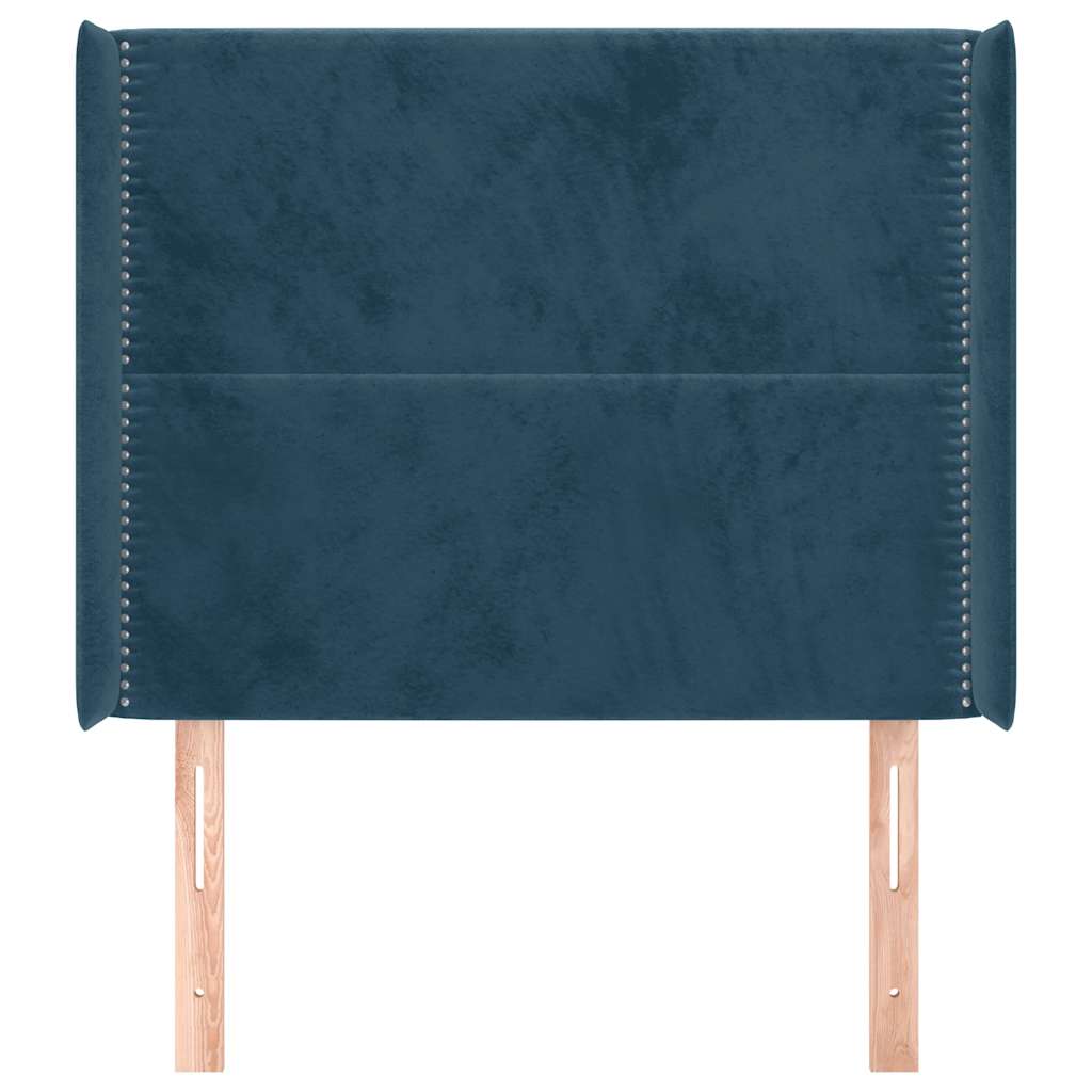 sengegavl med kanter 83x16x118/128 cm fløjl mørkeblå