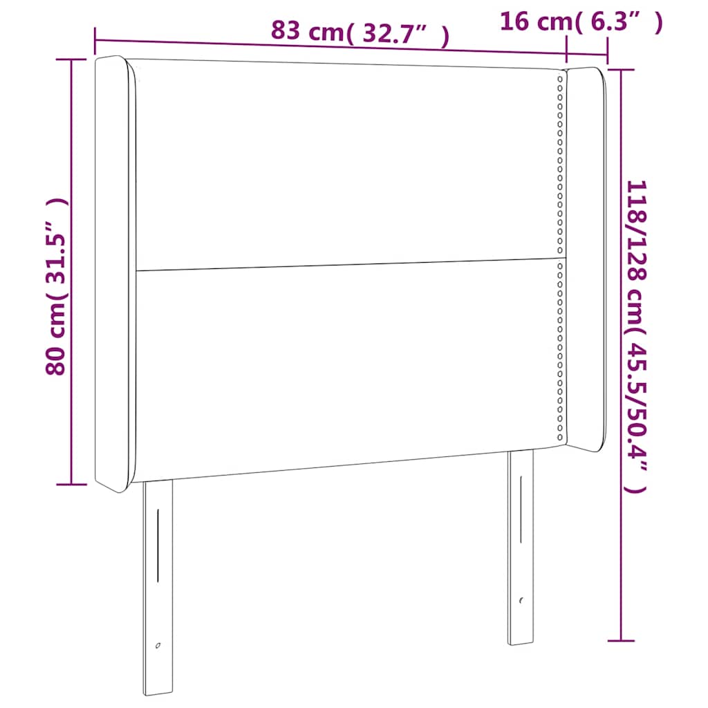 sengegavl med kanter 83x16x118/128 cm fløjl mørkeblå