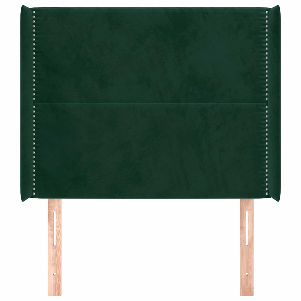 sengegavl med kanter 93x16x118/128 cm fløjl mørkegrøn