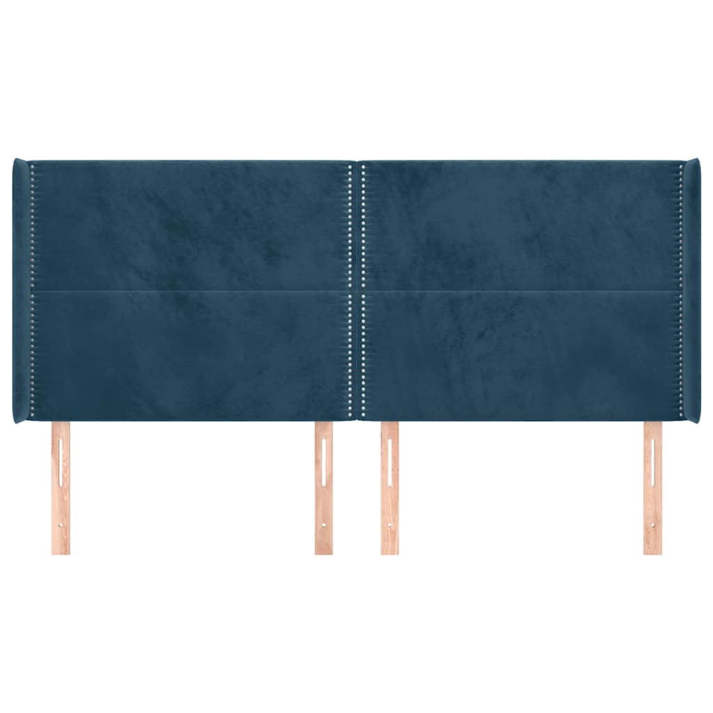 sengegavl med kanter 163x16x118/128 cm fløjl mørkeblå