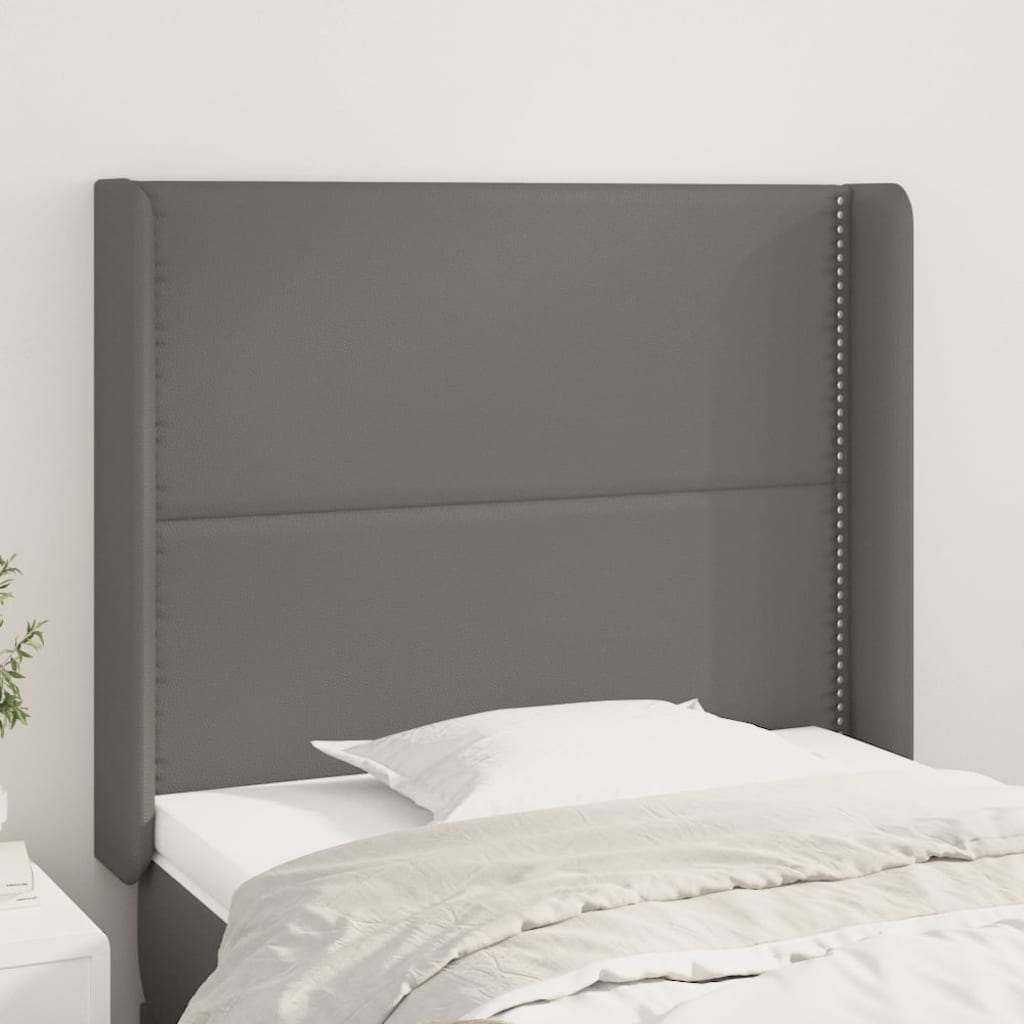 sengegavl med kanter 93x16x118/128 cm kunstlæder grå