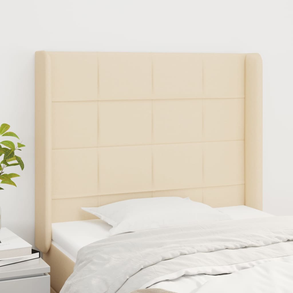 sengegavl med kanter 93x16x118/128 cm stof cremefarvet