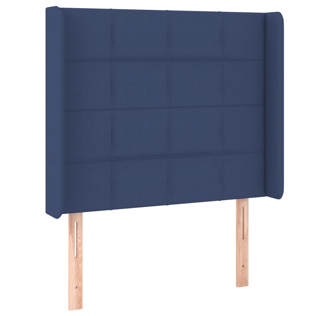 sengegavl med kanter 93x16x118/128 cm stof blå