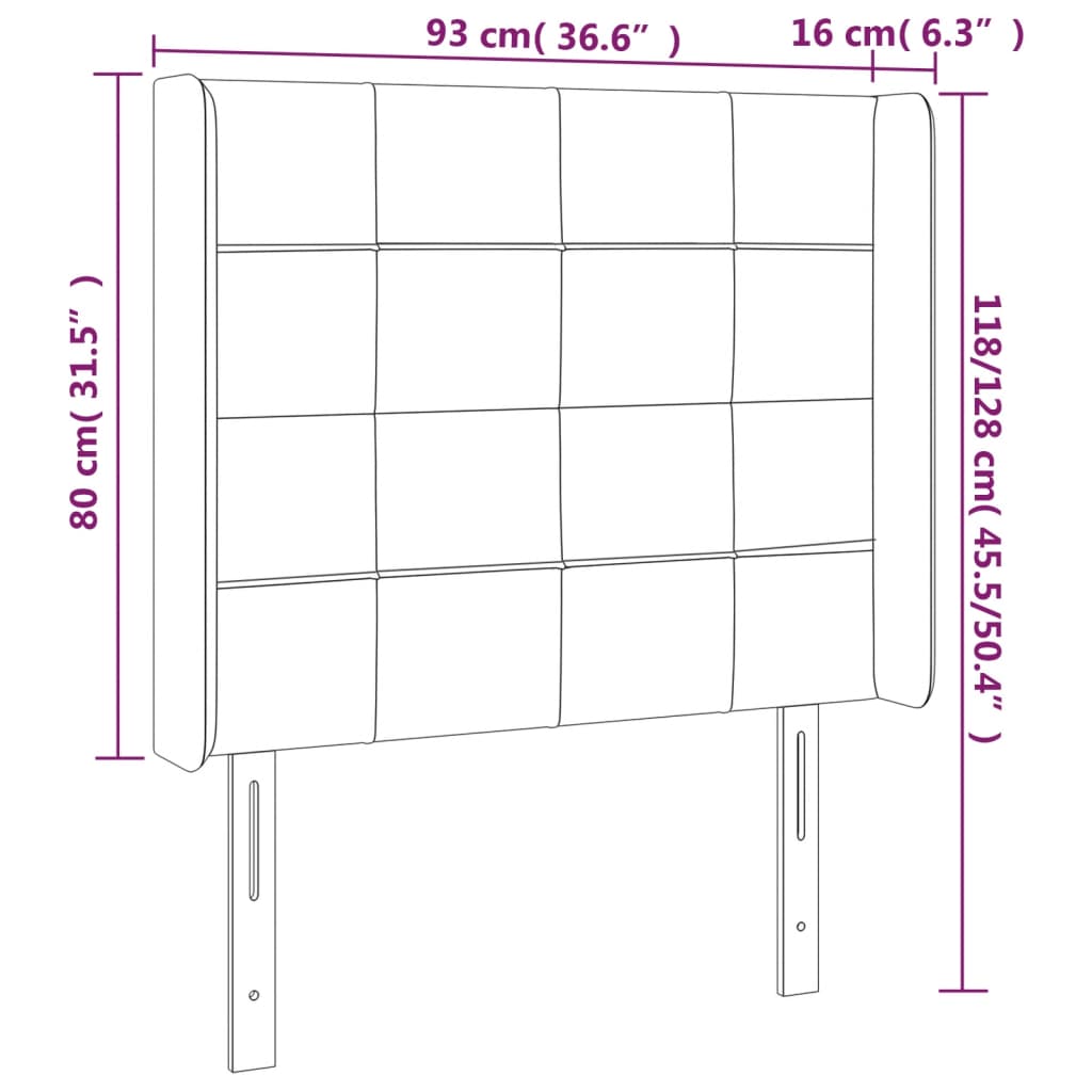 sengegavl med kanter 93x16x118/128 cm stof blå