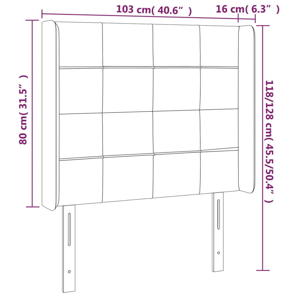 sengegavl med kanter 103x16x118/128 cm stof cremefarvet