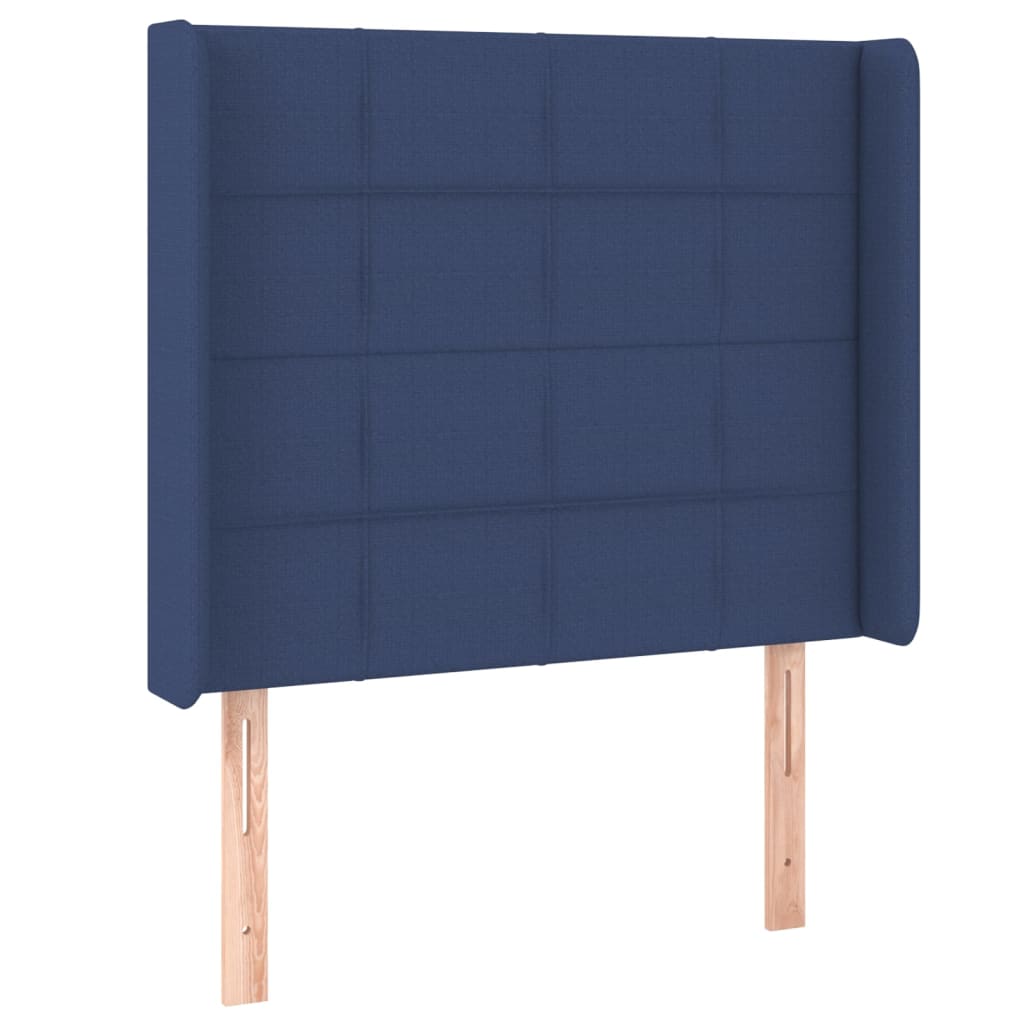 sengegavl med kanter 103x16x118/128 cm stof blå