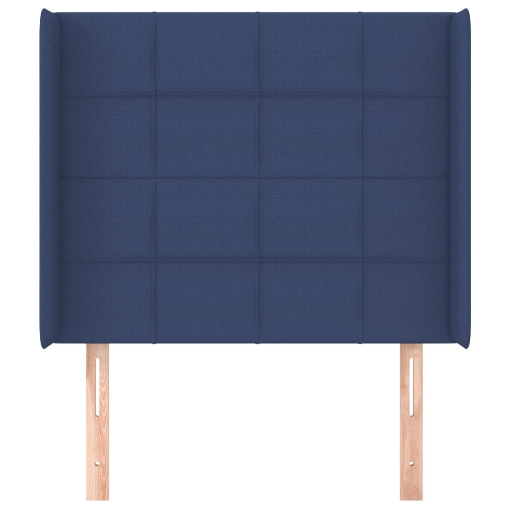 sengegavl med kanter 103x16x118/128 cm stof blå