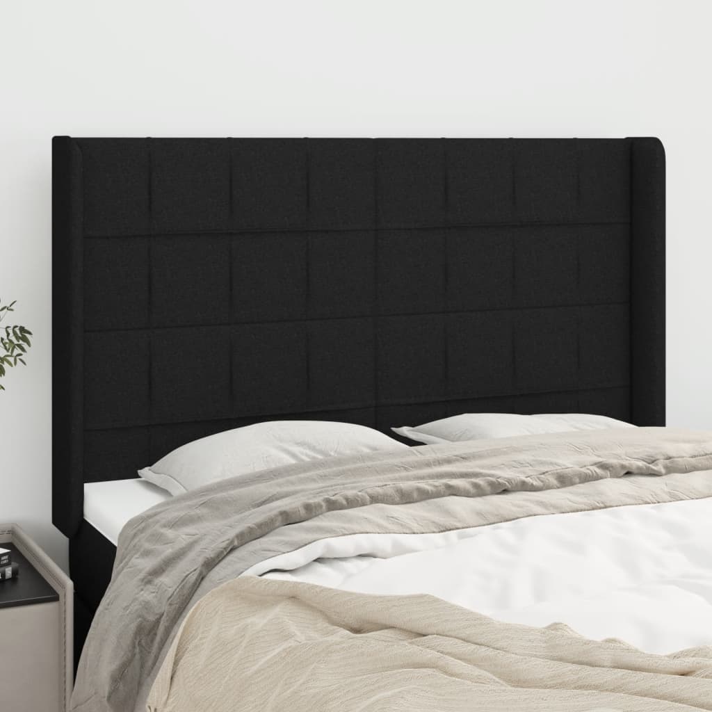 sengegavl med kanter 147x16x118/128 cm stof sort