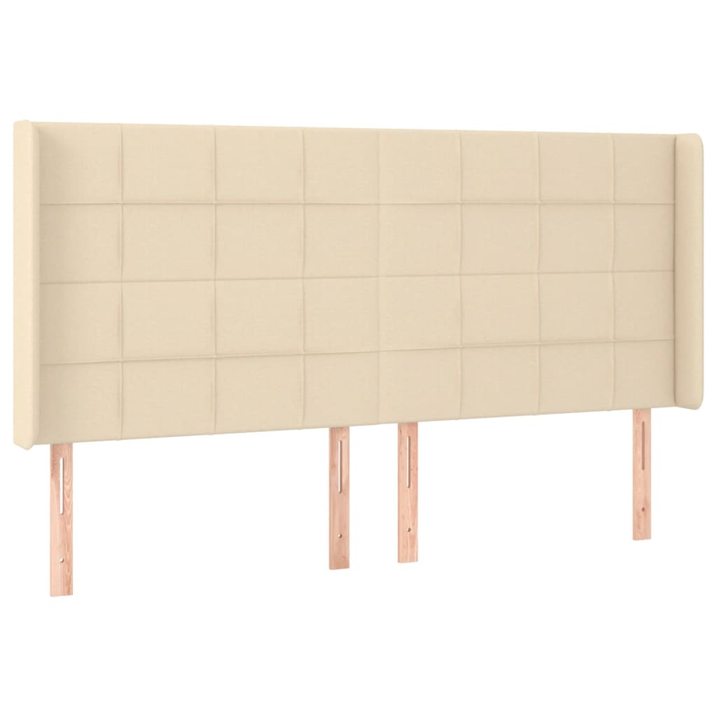 sengegavl med kanter 183x16x118/128 cm stof cremefarvet