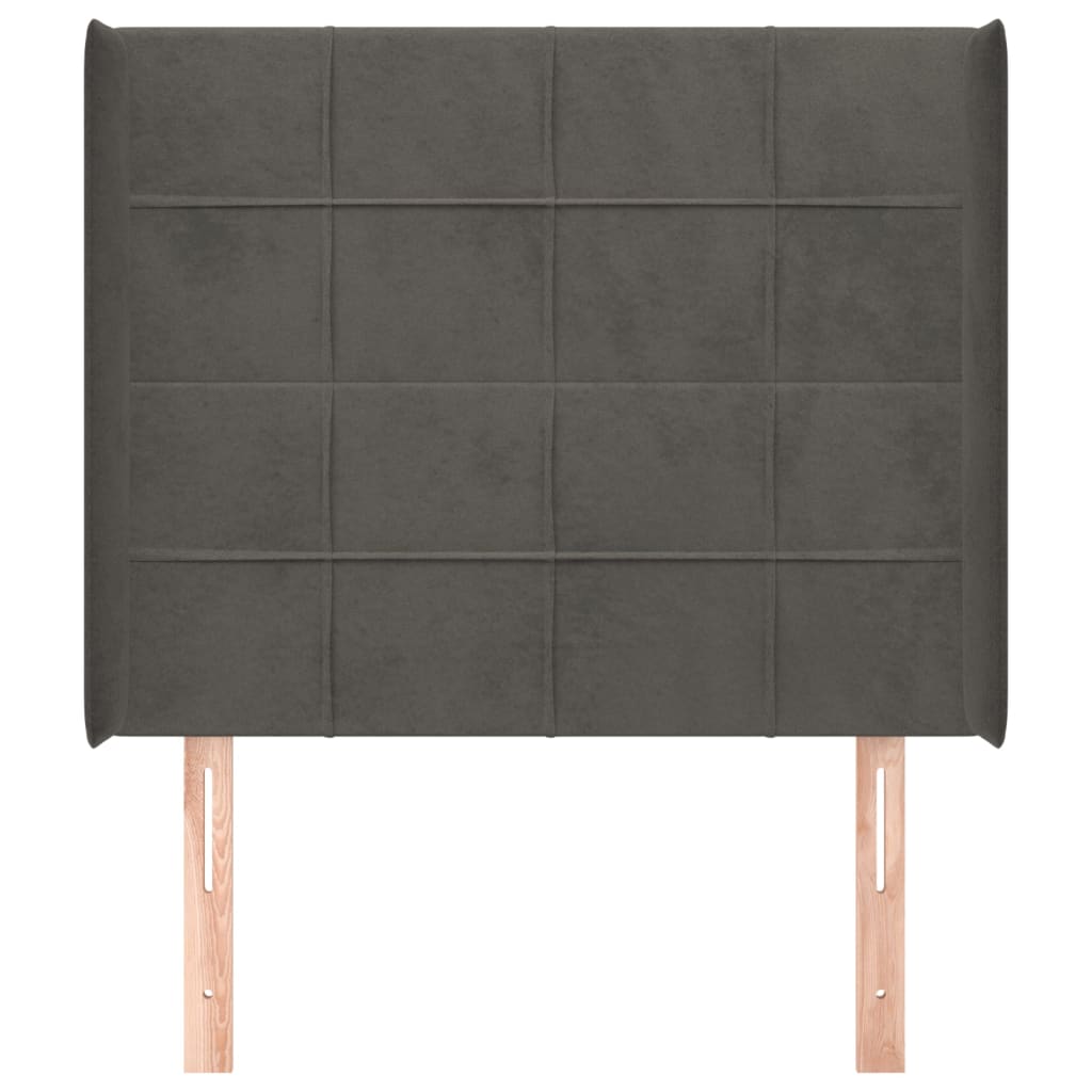 sengegavl med kanter 93x16x118/128 cm fløjl mørkegrå