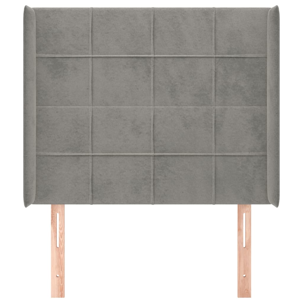 sengegavl med kanter 103x16x118/128 cm fløjl lysegrå