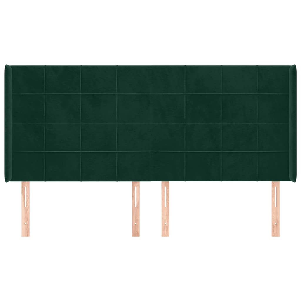 sengegavl med kanter 163x16x118/128 cm fløjl mørkegrøn