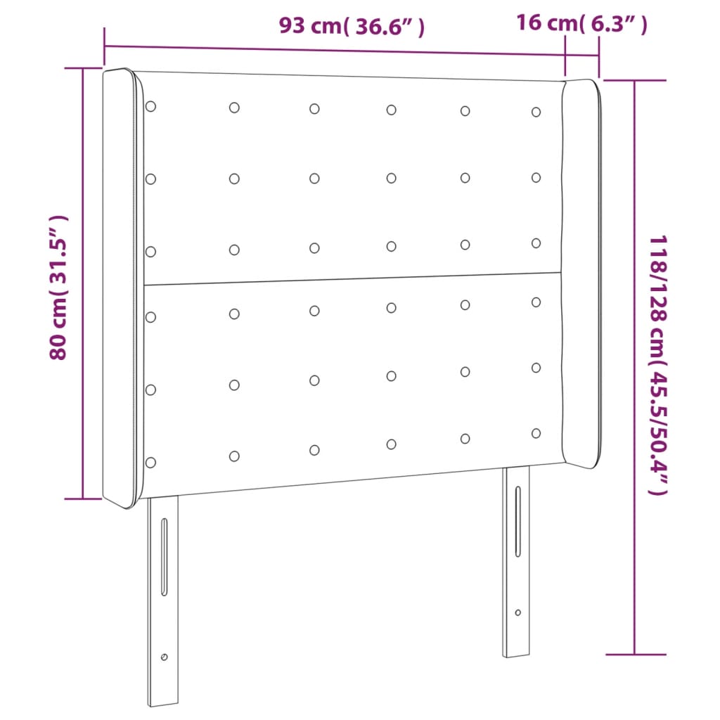 sengegavl med kanter 93x16x118/128 cm kunstlæder hvid