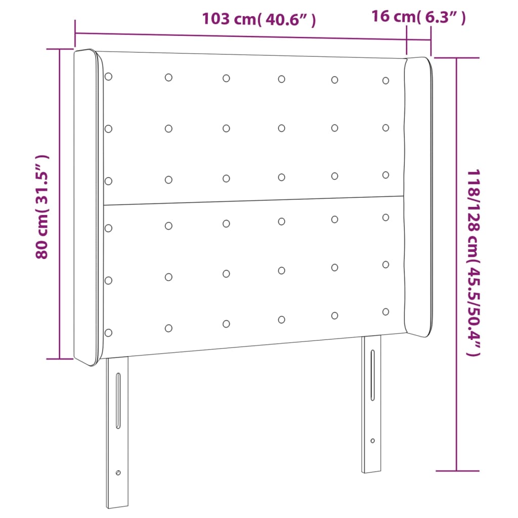 sengegavl med kanter 103x16x118/128 cm kunstlæder cremefarvet