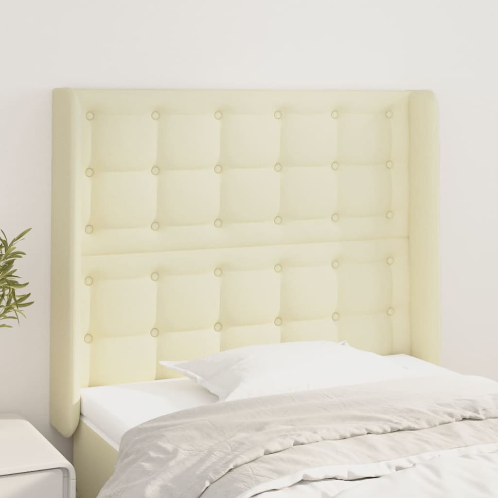 sengegavl med kanter 103x16x118/128 cm kunstlæder cremefarvet
