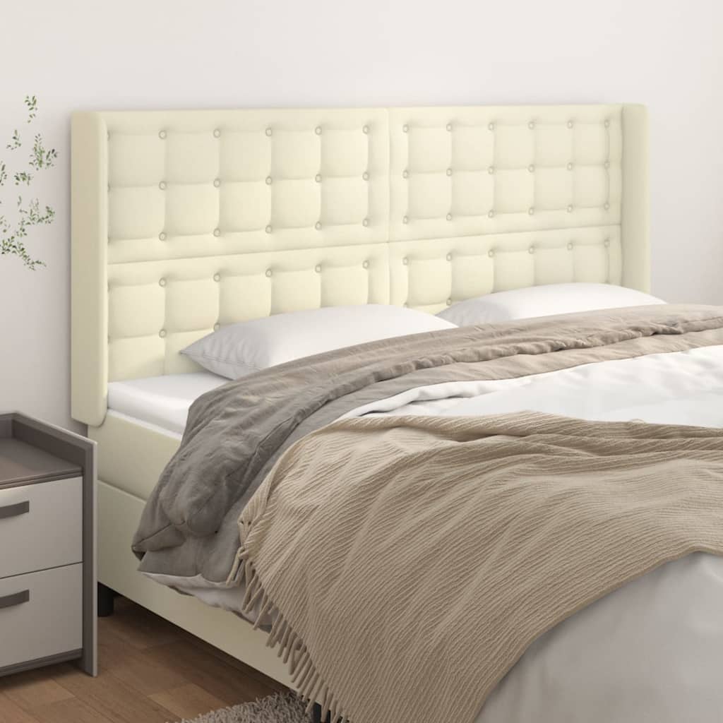 sengegavl med kanter 183x16x118/128 cm kunstlæder cremefarvet
