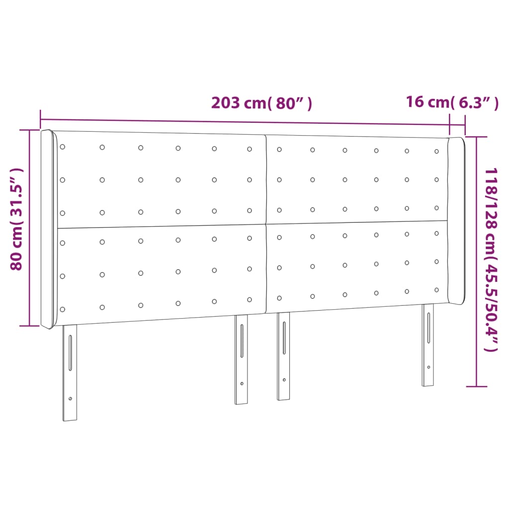 sengegavl med kanter 203x16x118/128 cm kunstlæder hvid
