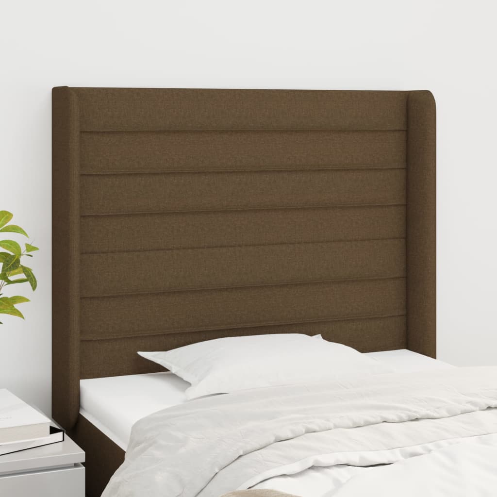 sengegavl med kanter 83x16x118/128 cm stof mørkebrun