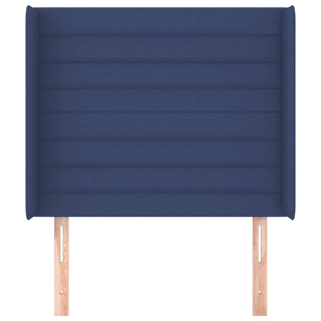 sengegavl med kanter 83x16x118/128 cm stof blå