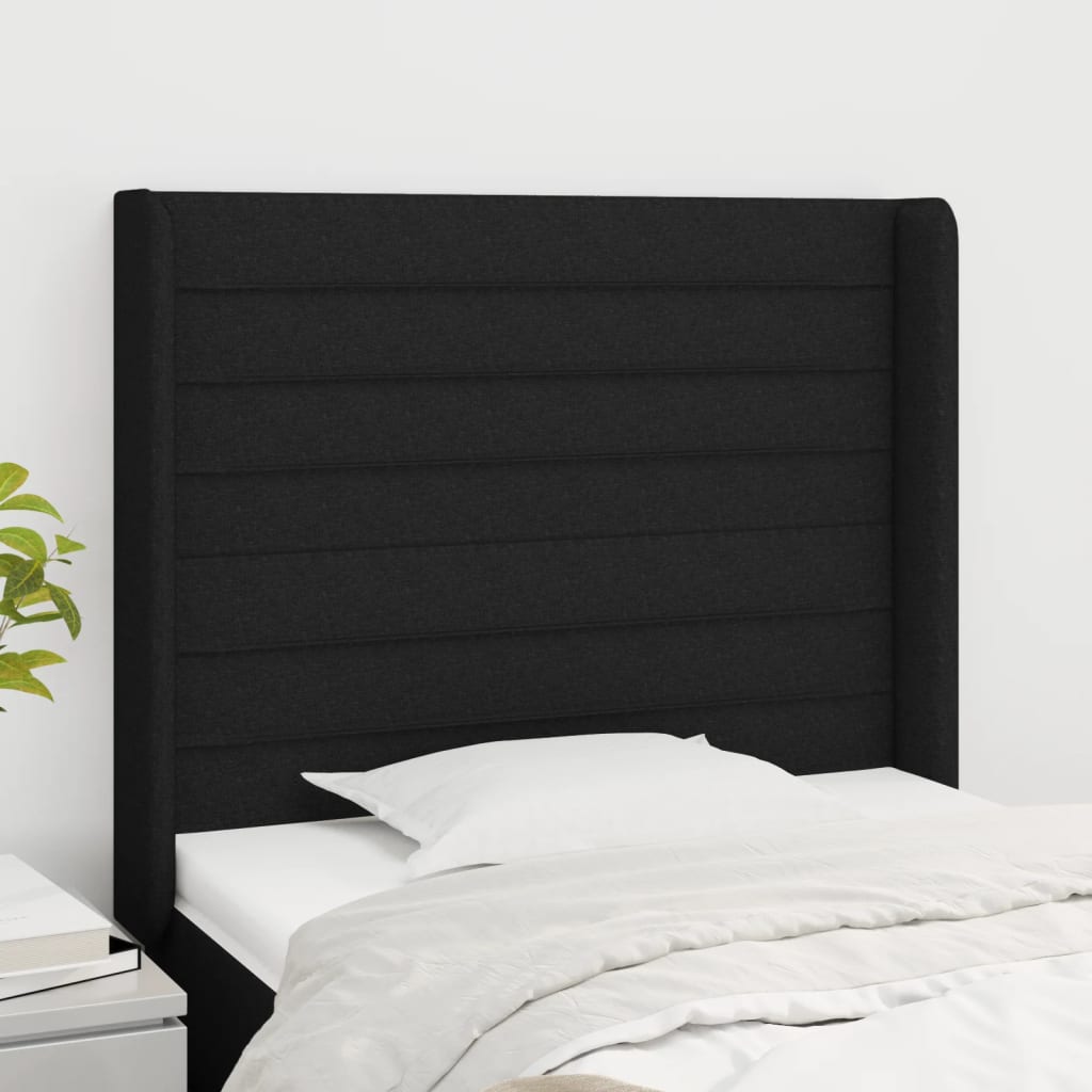 sengegavl med kanter 93x16x118/128 cm stof sort