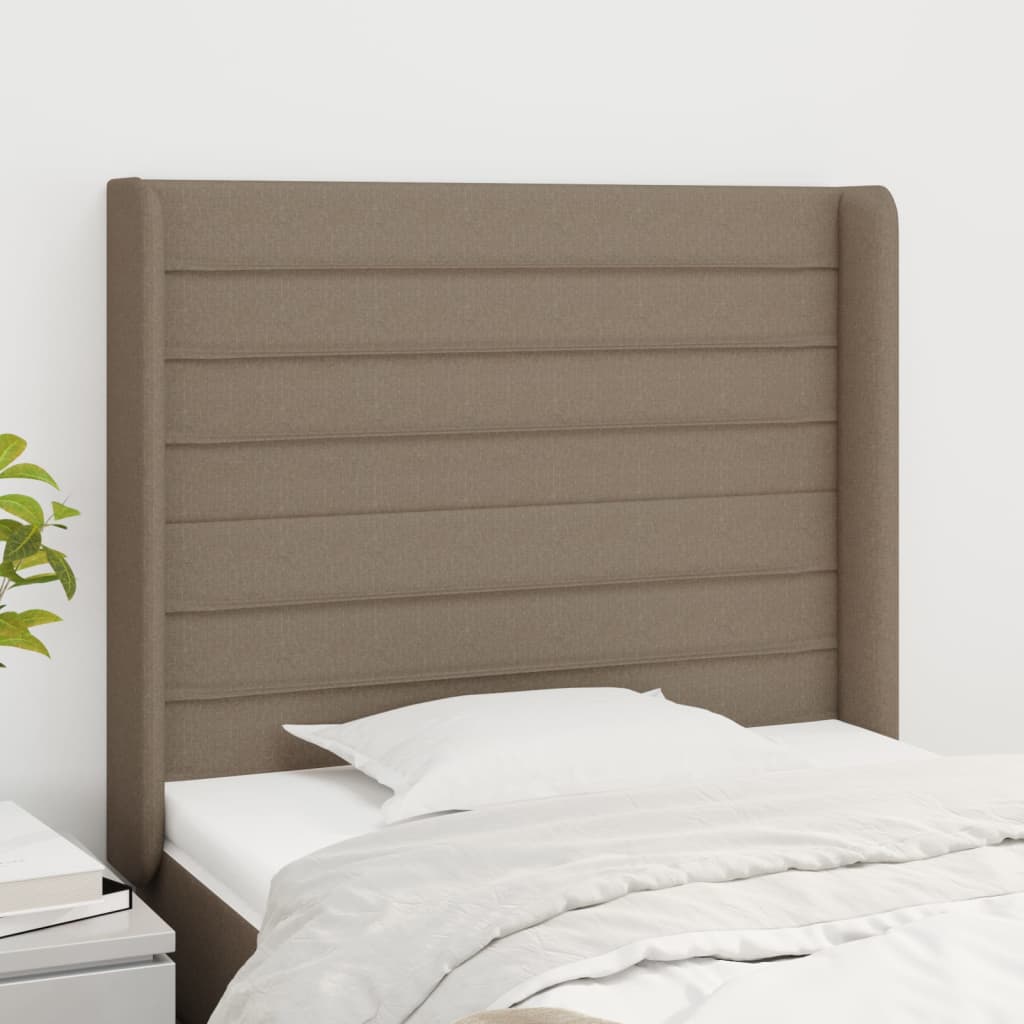 sengegavl med kanter 93x16x118/128 cm stof gråbrun