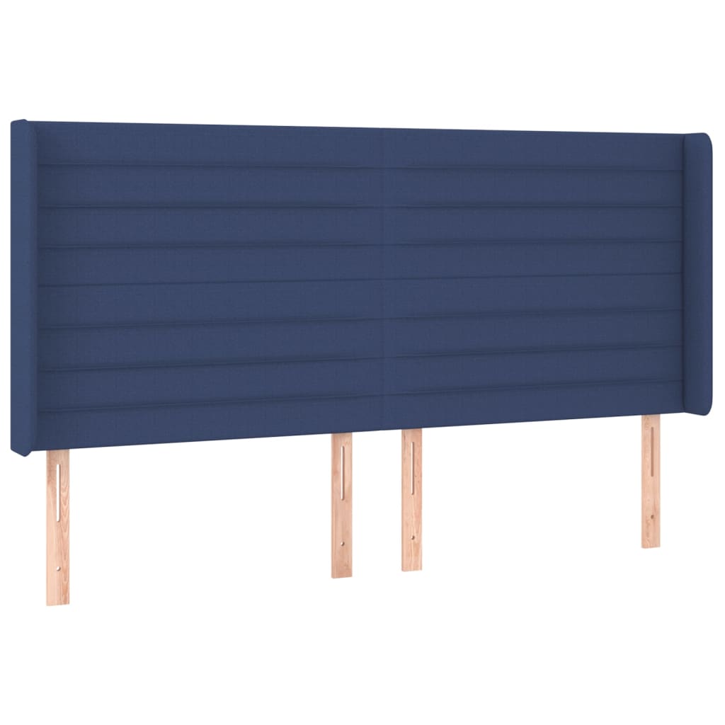 sengegavl med kanter 183x16x118/128 cm stof blå