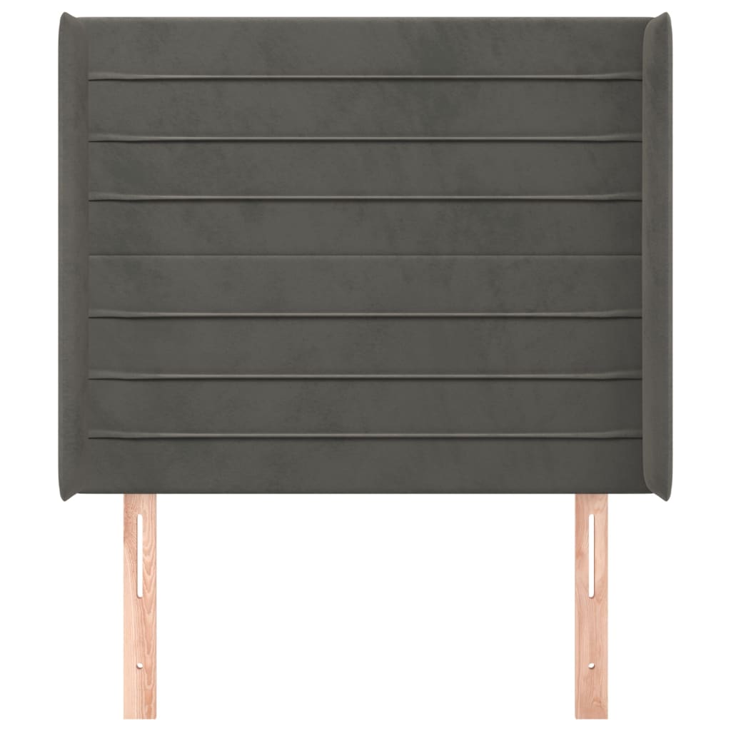 sengegavl med kanter 83x16x118/128 cm fløjl mørkegrå