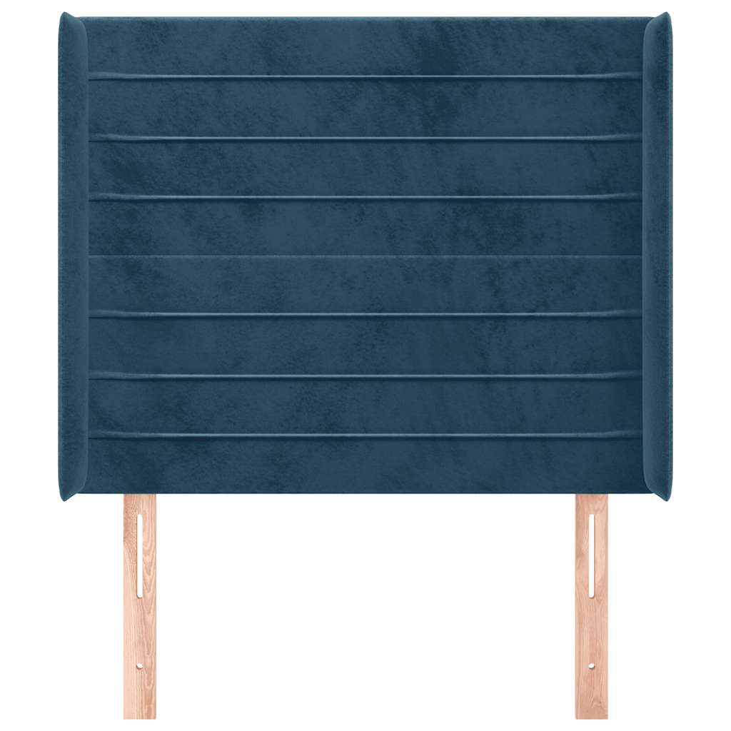sengegavl med kanter 103x16x118/128 cm fløjl mørkeblå