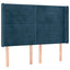 sengegavl med kanter 147x16x118/128 cm fløjl mørkeblå