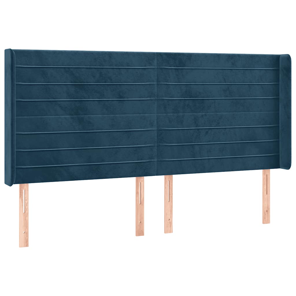 sengegavl med kanter 163x16x118/128 cm fløjl mørkeblå