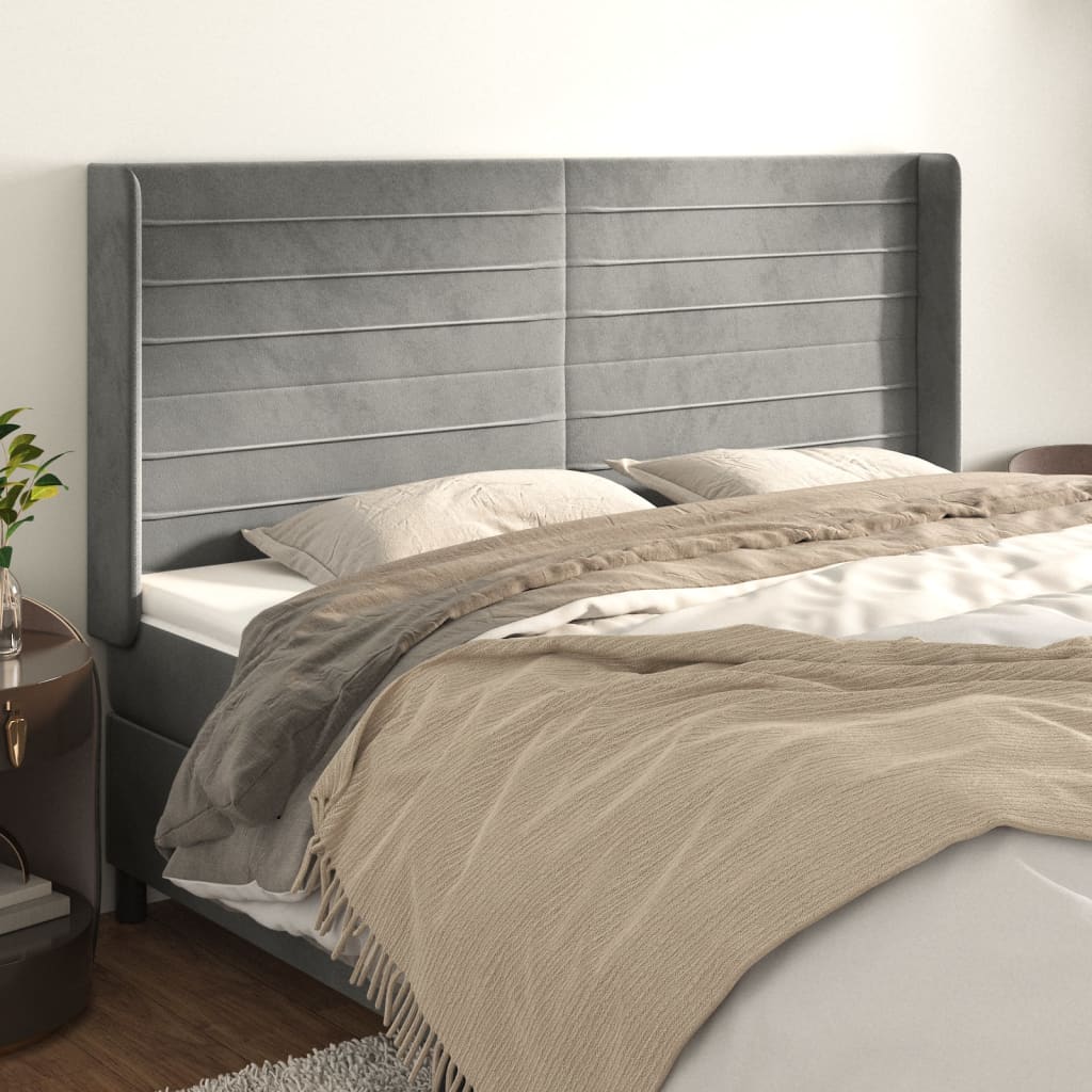 sengegavl med kanter 203x16x118/128 cm fløjl lysegrå