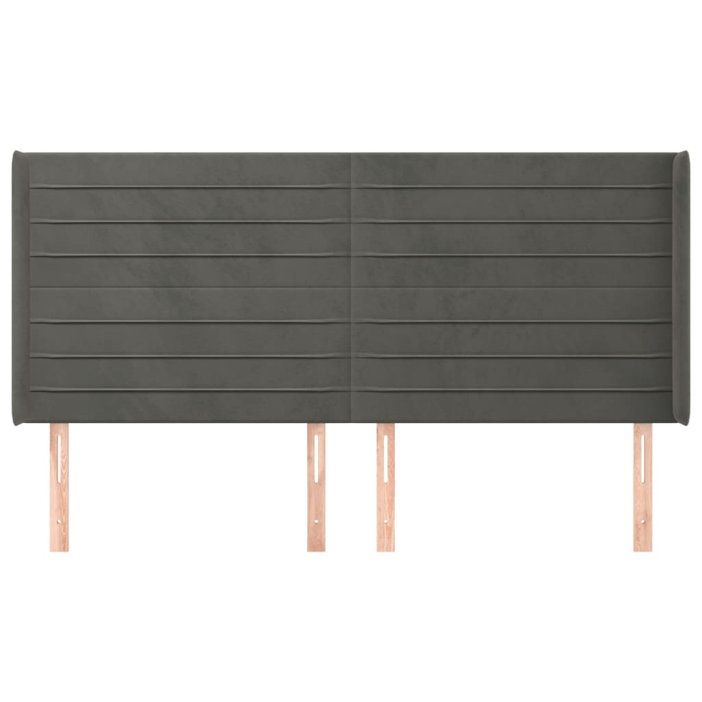 sengegavl med kanter 203x16x118/128 cm fløjl mørkegrå