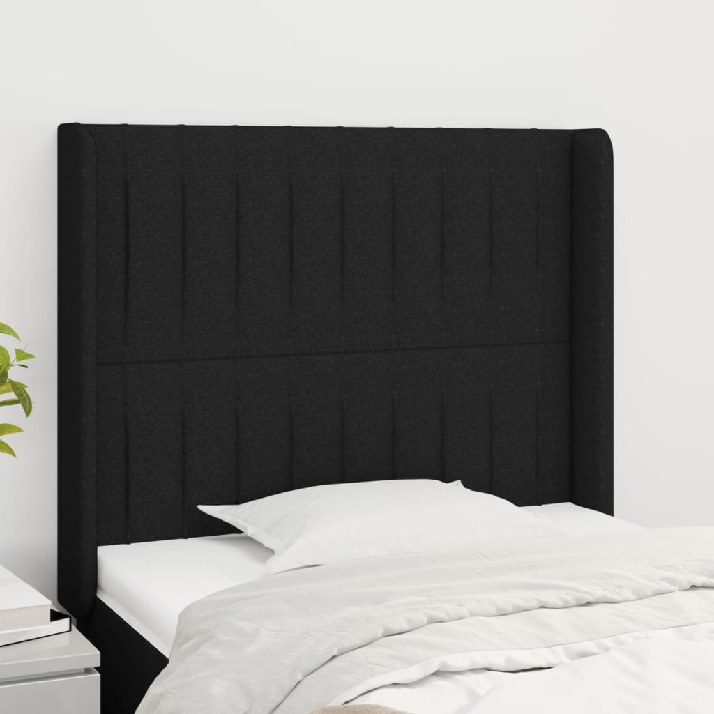 sengegavl med kanter 93x16x118/128 cm stof sort