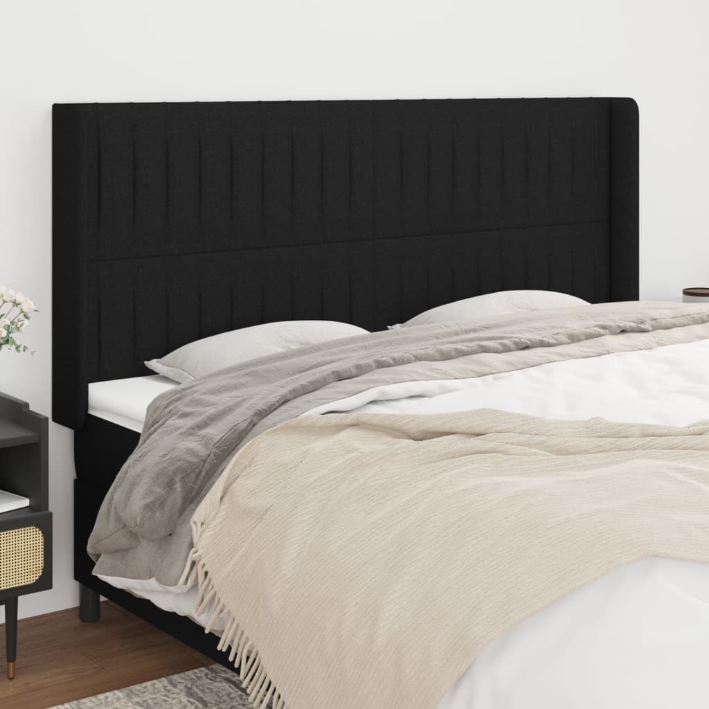 sengegavl med kanter 183x16x118/128 cm stof sort