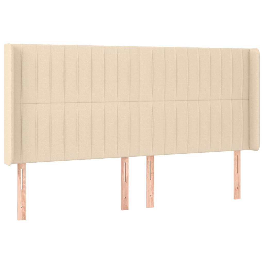 sengegavl med kanter 183x16x118/128 cm stof cremefarvet