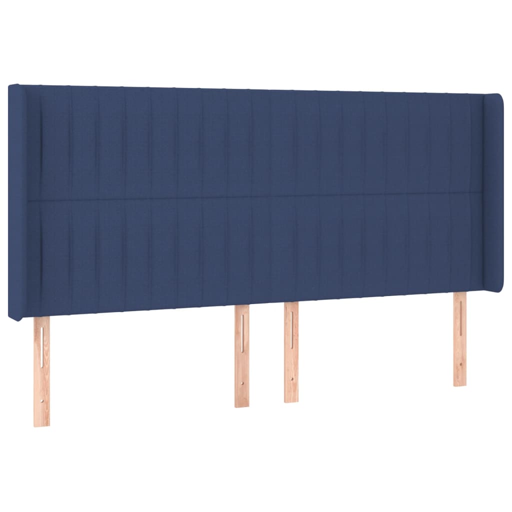 sengegavl med kanter 183x16x118/128 cm stof blå