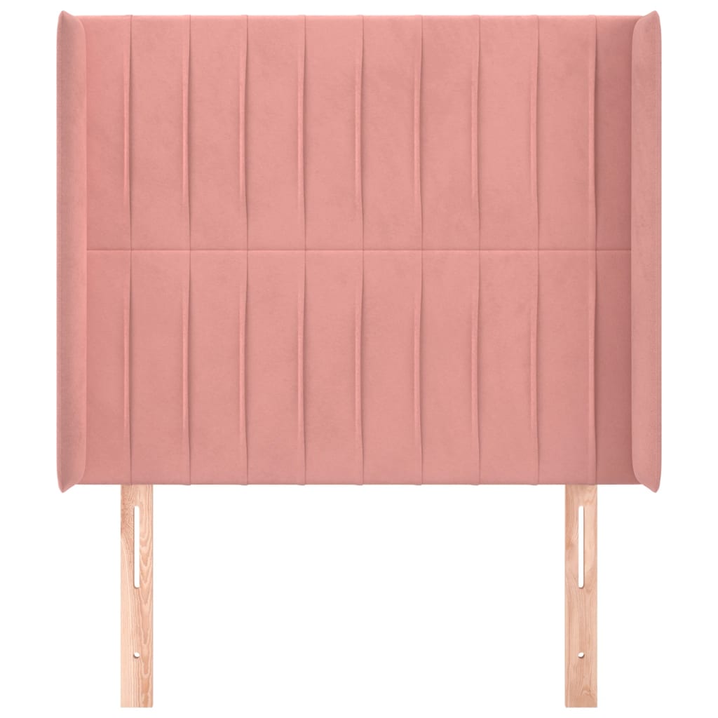 sengegavl med kanter 83x16x118/128 cm fløjl lyserød