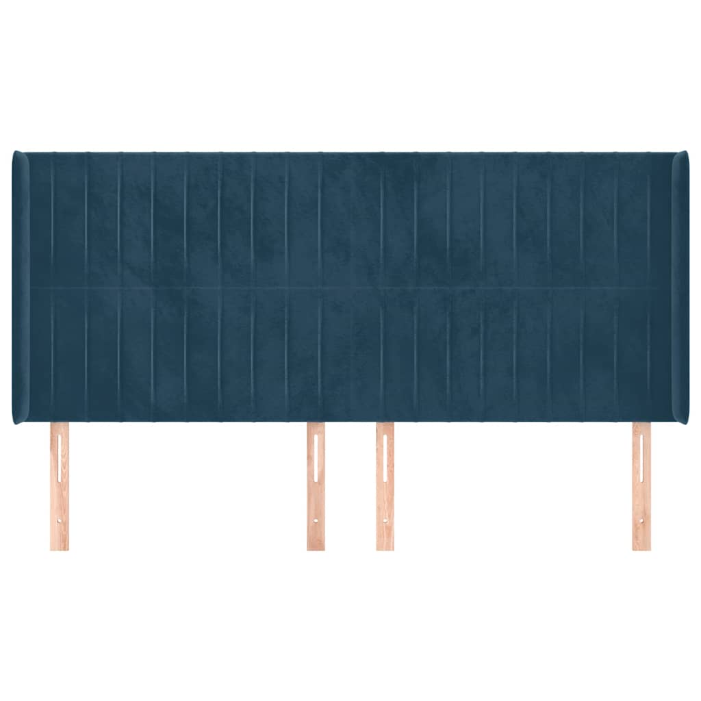 sengegavl med kanter 183x16x118/128 cm fløjl mørkeblå