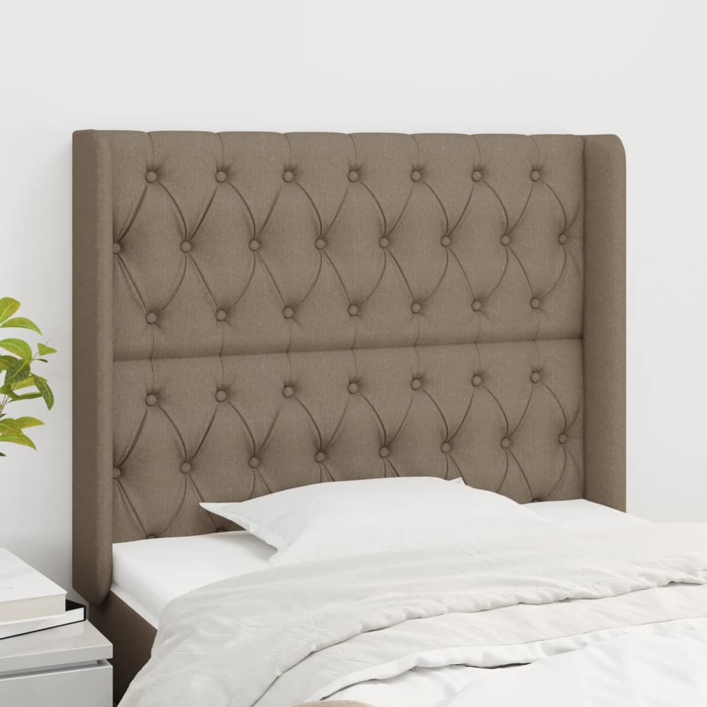 sengegavl med kanter 93x16x118/128 cm stof gråbrun