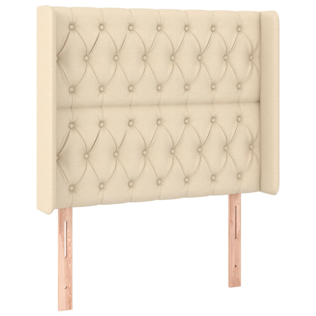 sengegavl med kanter 93x16x118/128 cm stof cremefarvet