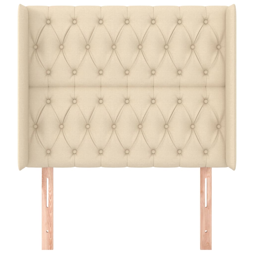 sengegavl med kanter 93x16x118/128 cm stof cremefarvet