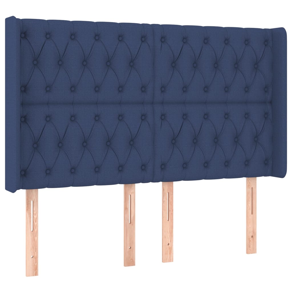 sengegavl med kanter 163x16x118/128 cm stof blå