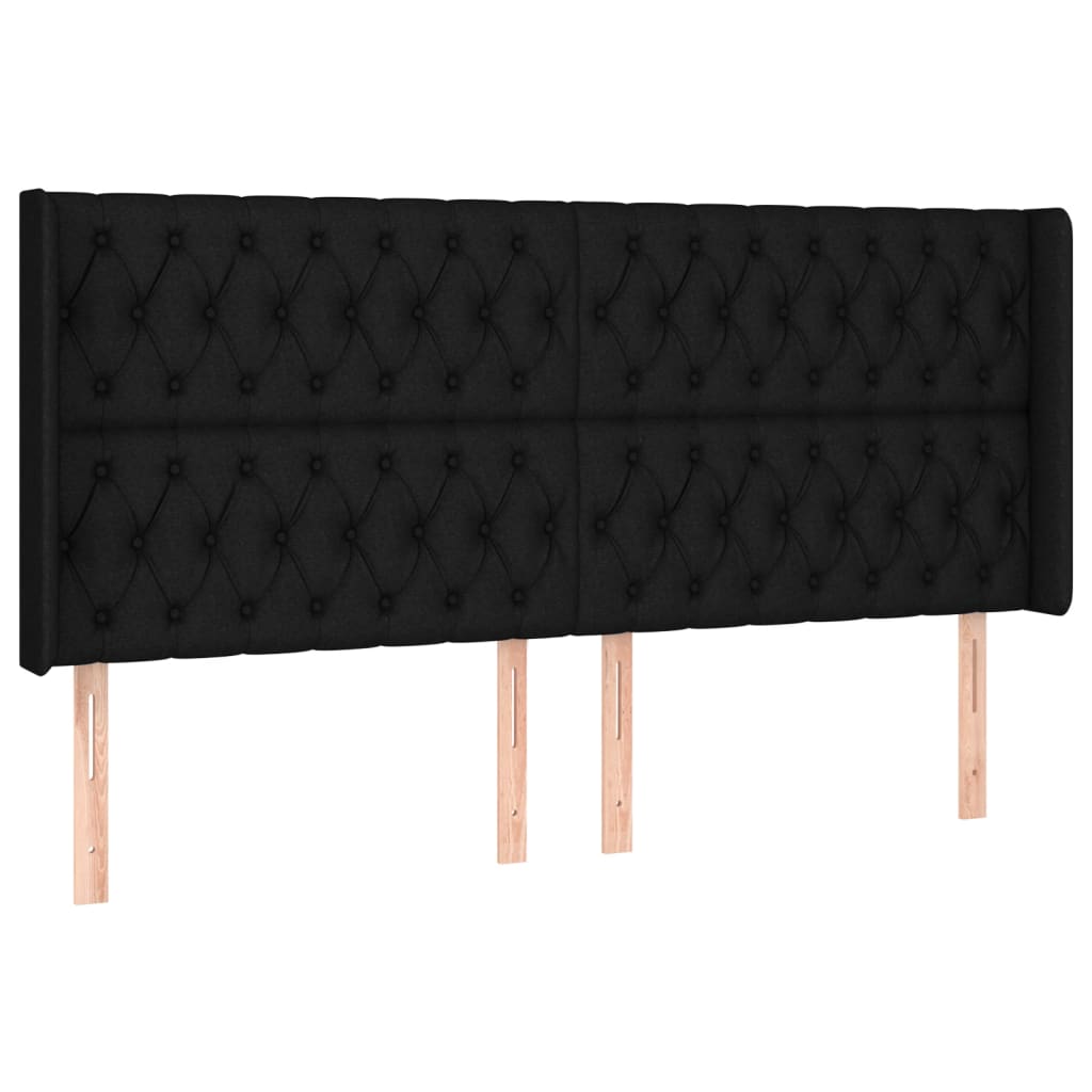 sengegavl med kanter 183x16x118/128 cm stof sort